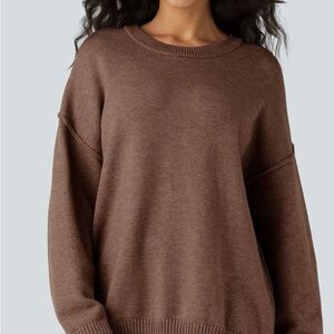 HALARA Round Neck Dropped Shoulder Long Sleeve Casual Sweater